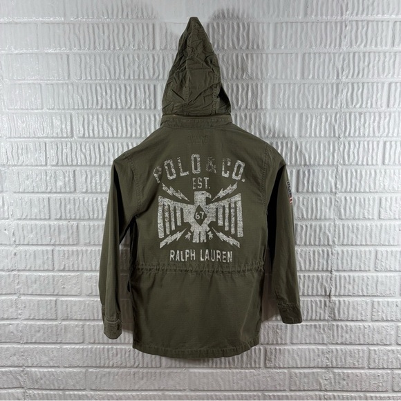 Polo Ralph Lauren American Flag Patch Green Military Jacket Youth Small 8 - Picture 2 of 6